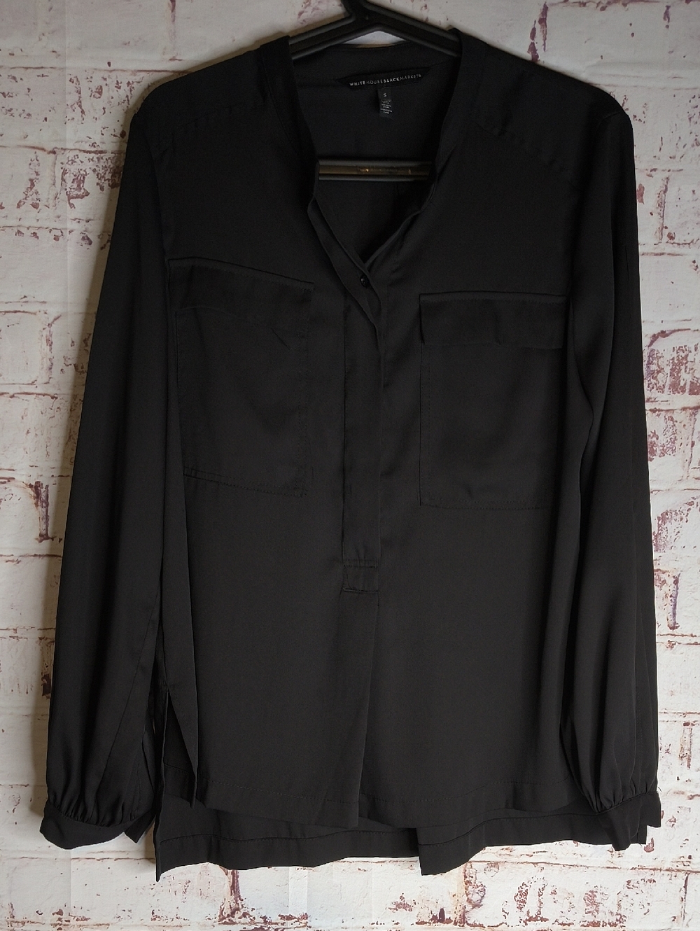 WHBM V-Neck Long Sleeve Women's Black Blouse